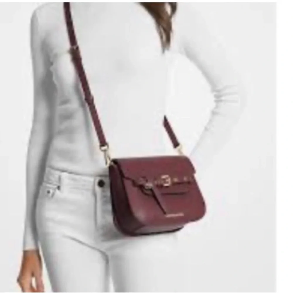 Michael Kors Emilia small saddle leather Oxblood Burgundy Crossbody Bag; New - Picture 7 of 7